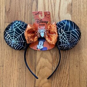 Disney Halloween Minnie Mouse Spider Web Headband black orange silver NWT